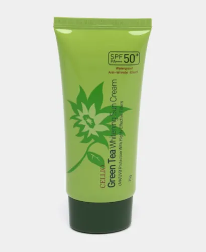 CELLIO UVA/UVB Отбеливающий на основе зелёного чая солнцезащитный крем SPF50+  PA+++ Anti-Wrinkle Effect-img-0